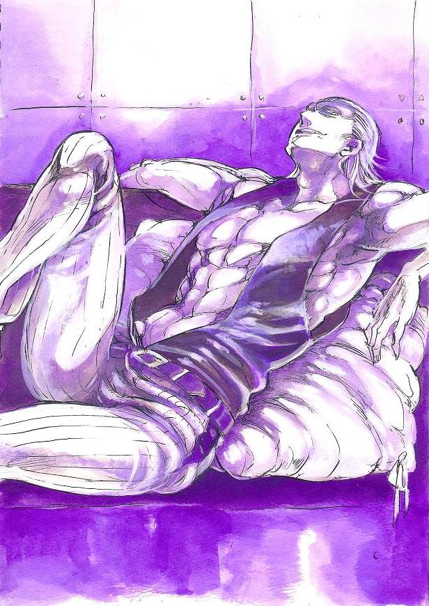 1boy, dholaki, gradient_background, male_focus, mankintan, monochrome, open_clothes, open_shirt