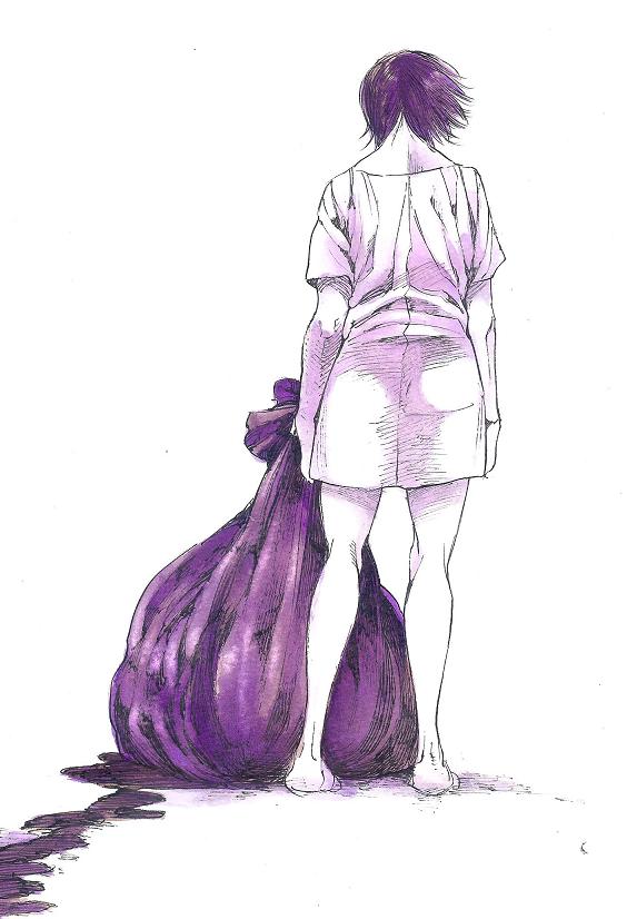 1boy, bag, blood, junas, male_focus, mankintan, monochrome, psyren