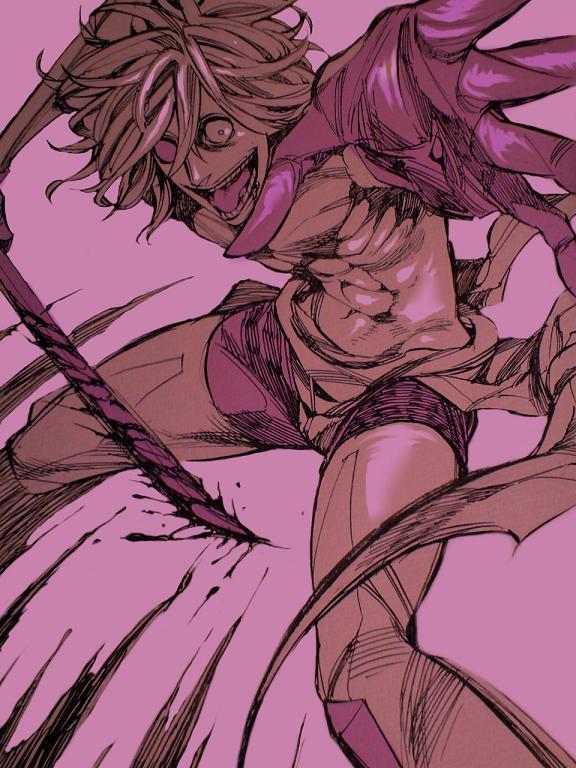 1boy, blood, kise_eiji, male_focus, mankintan, open_mouth, partially_colored, psyren