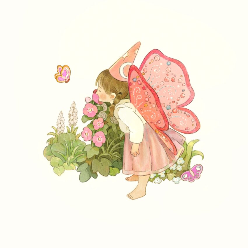 1girl, bug, butterfly, butterfly_wings, flower, highres, insect, insect_wings