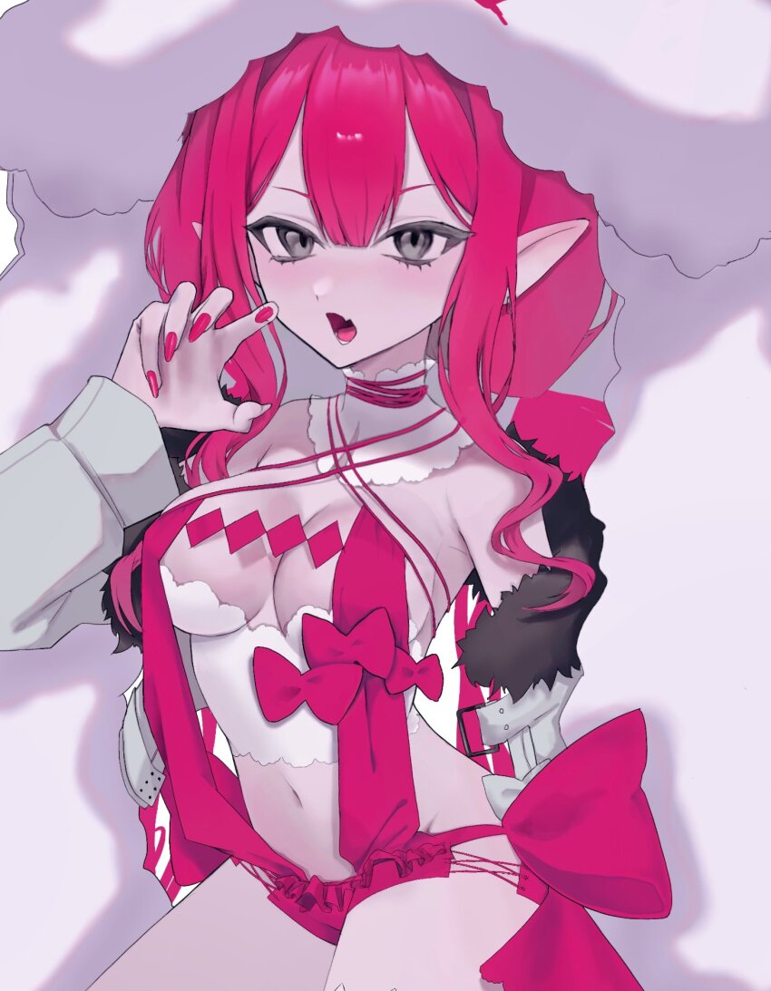 1girl, baobhan_sith_(fate), baobhan_sith_(swimsuit_pretender)_(first_ascension)_(fate), blush, breasts, camisole, cleavage, detached_collar