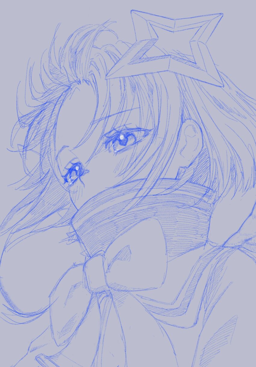 1girl, amane_kanata, amane_kanata_(1st_costume), blue_theme, bow, bowtie, forehead, guuuuuu41