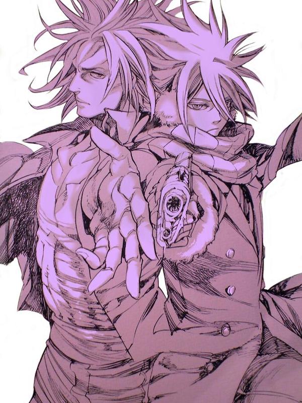 2boys, earmuffs, grana, gun, mankintan, monochrome, multiple_boys, psyren, scarf, uranus_(psyren), weapon