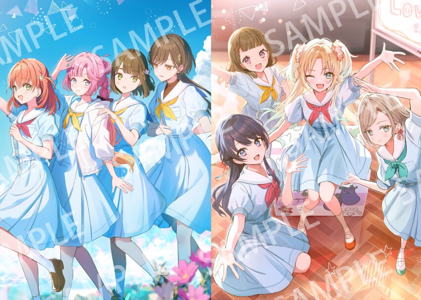 5th_live_tour_~4pair_power_spread!!!!~, 6+girls, ;d, ahoge, anyoji_hime, aqua_neckerchief, aqua_shoes, black_hair