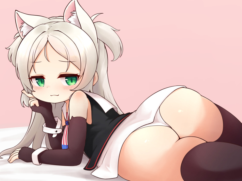 1girl, absurdres, american_flag, american_flag_print, animal_ear_fluff, animal_ears, ass, azur_lane