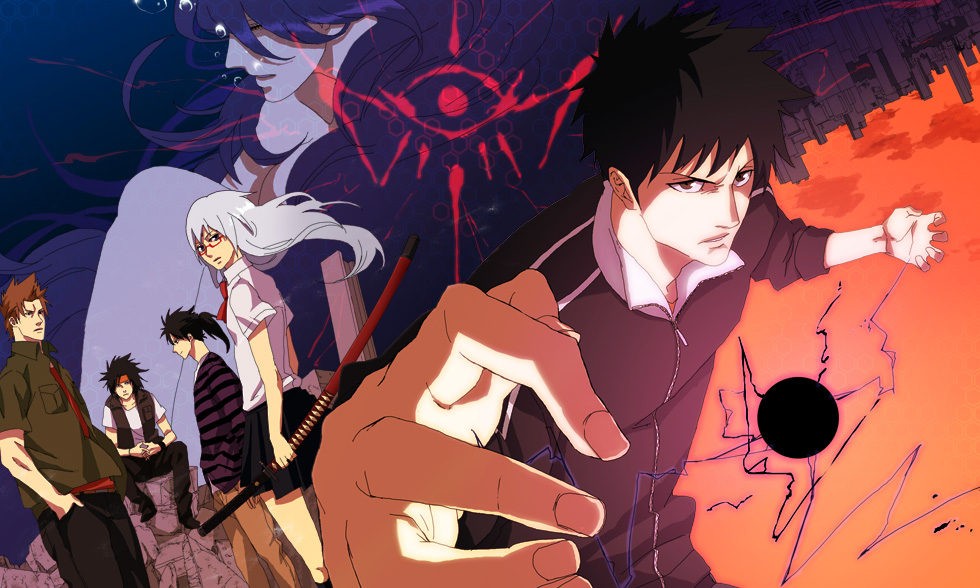 07_(psyren), amamiya_sakurako, asaga_hiryu, black_hair, blue_hair, brown_hair, glasses, katana, kirisaki_kabuto, mochizuki_oboro, psyren, sword, weapon, yoshina_ageha