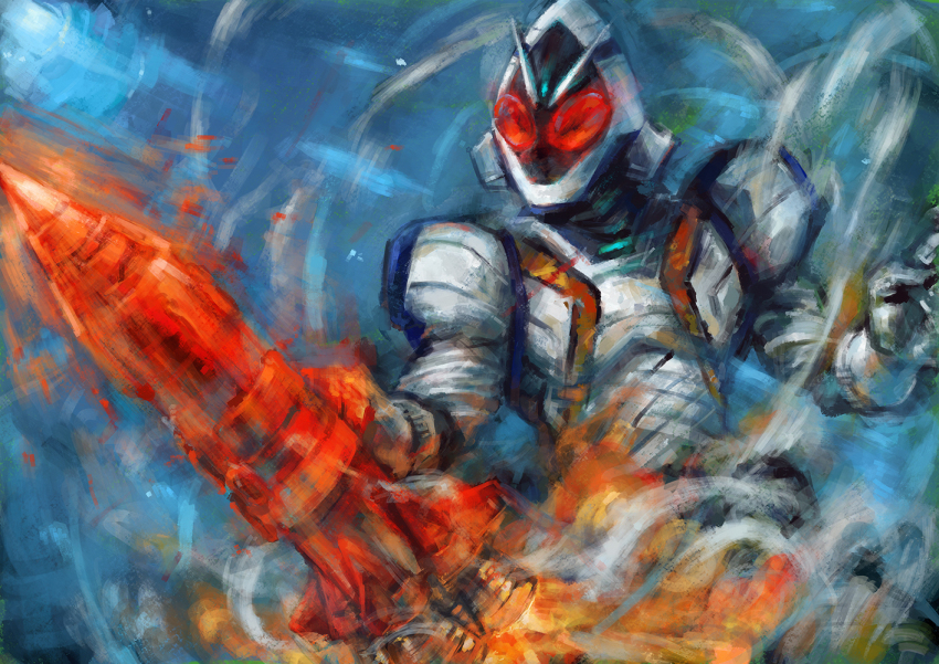 antennae, fire, kamen_rider, kamen_rider_fourze, kamen_rider_fourze_(series), kyogo, male_focus, rocket, solo