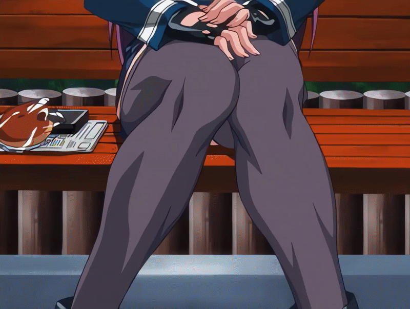 00s, 1girl, 2004, animated, animated_gif, anime_screenshot, bench, bible_black