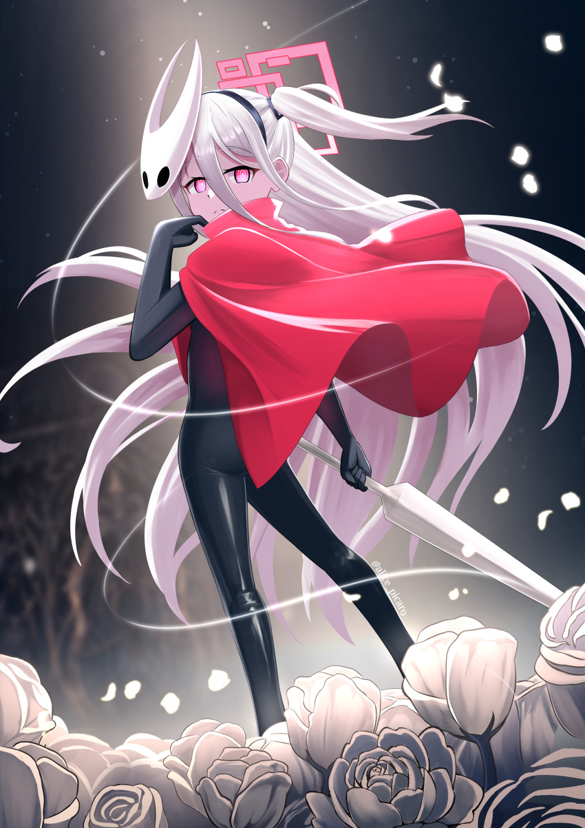 1girl, absurdres, alice_picaro, alternate_costume, black_bodysuit, blue_archive, blurry, bodysuit