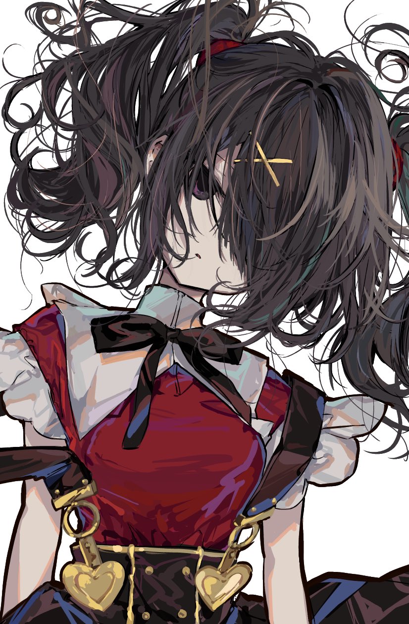 1girl, aimi_(mimi_nii2), ame-chan_(needy_girl_overdose), arms_at_sides, black_bow, black_bowtie, black_hair, black_skirt