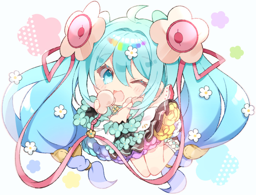 1girl, ;>, ahoge, aqua_eyes, aqua_hair, black_shoes, blush, braid