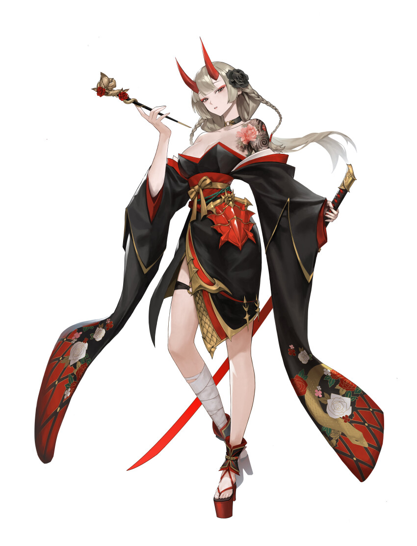 1girl, 2bmm2, absurdres, bandaged_leg, bandages, bare_shoulders, black_choker, black_dress