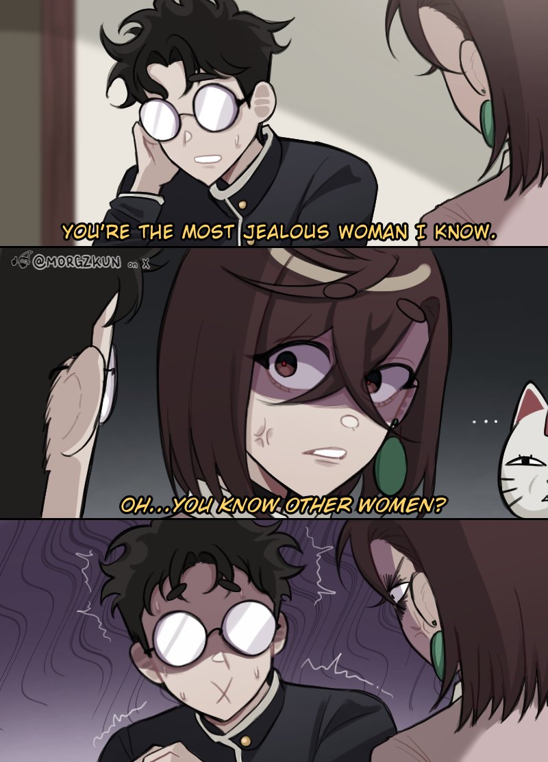 ..., 1boy, 1girl, anger_vein, ayase_momo, black_hair, black_jacket, brown_eyes