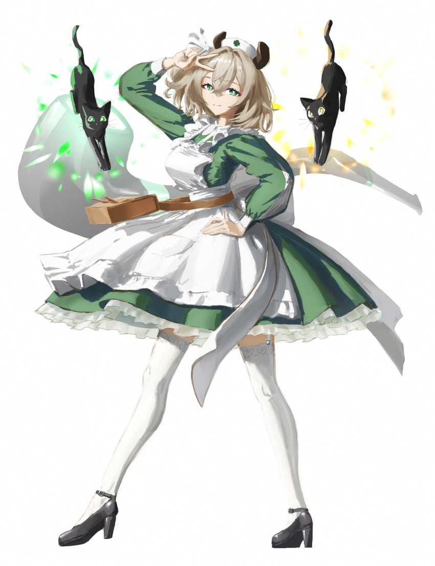 1girl, animal_ears, apron, bishoujo_senshi_sailor_moon, black_cat, black_shoes, cat, commentary