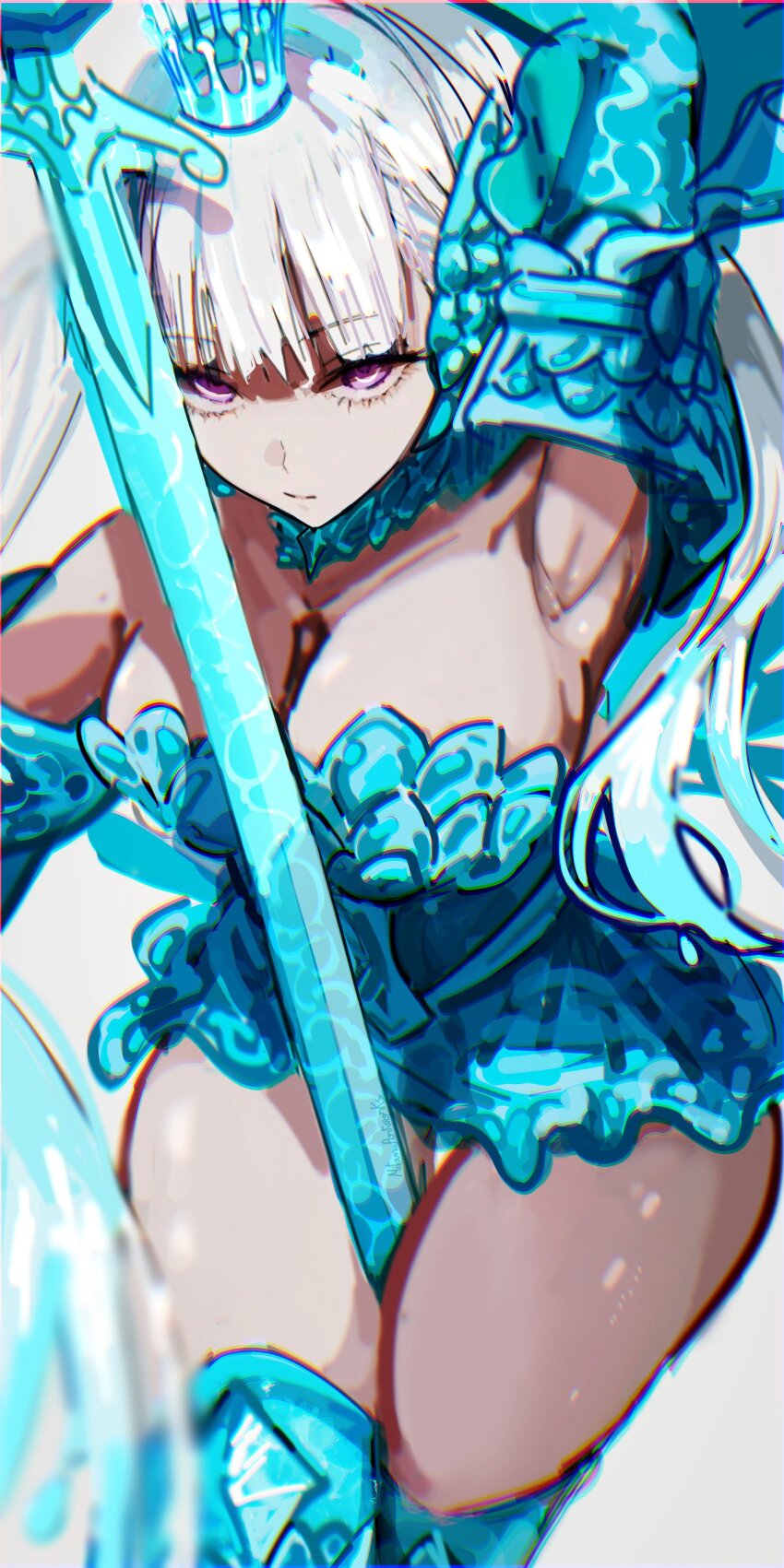 1girl, absurdres, black_clover, breasts, cleavage, grey_hair, highres, holding