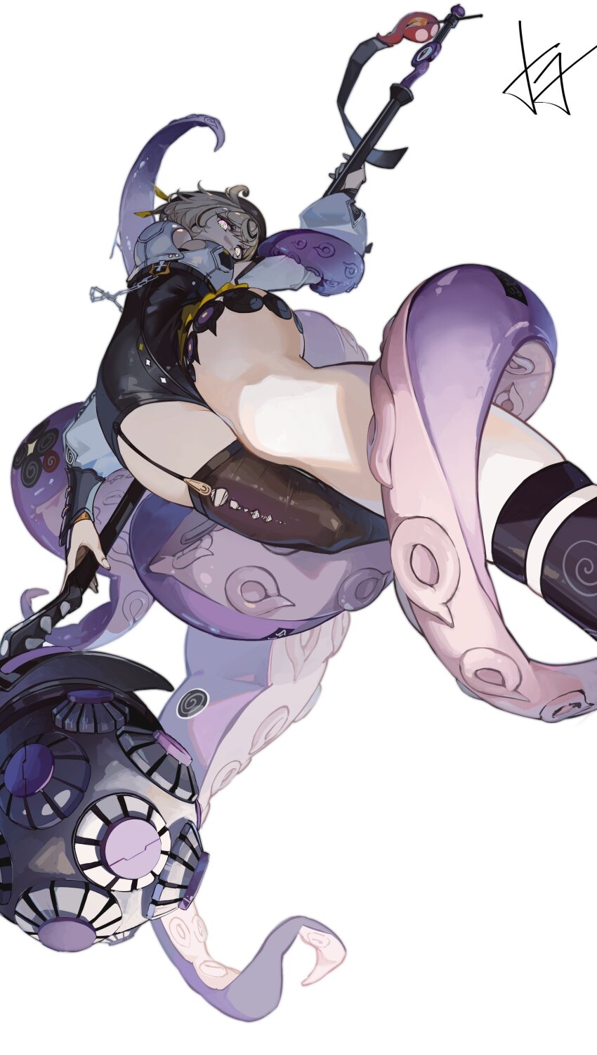 1girl, absurdres, asymmetrical_legwear, black_hat, black_shorts, breasts, brown_hair, brown_socks