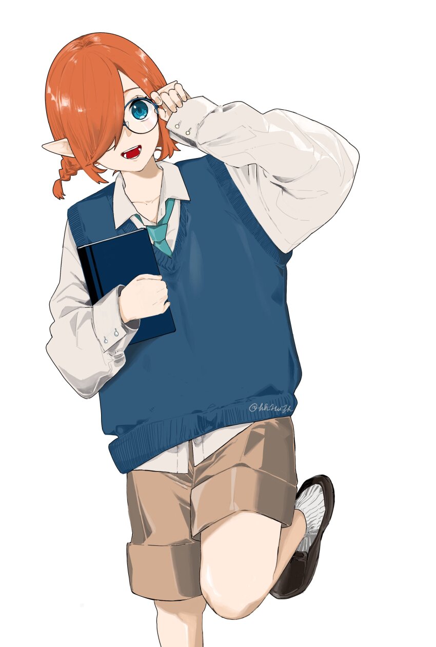 1girl, absurdres, alternate_costume, alternate_hairstyle, aqua_necktie, black-framed_eyewear, blue_eyes, blue_vest