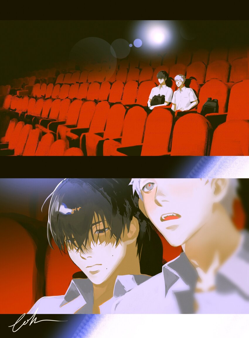 2boys, absurdres, backpack, bag, black_hair, closed_mouth, eohme, highres