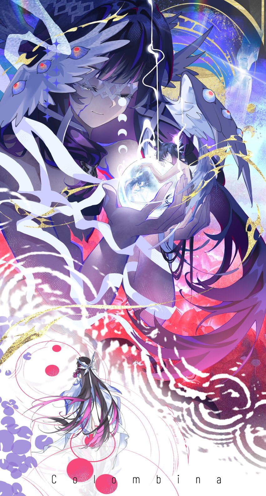 1girl, absurdres, angel_wings, black_hair, character_name, cheong1110, closed_eyes, closed_mouth