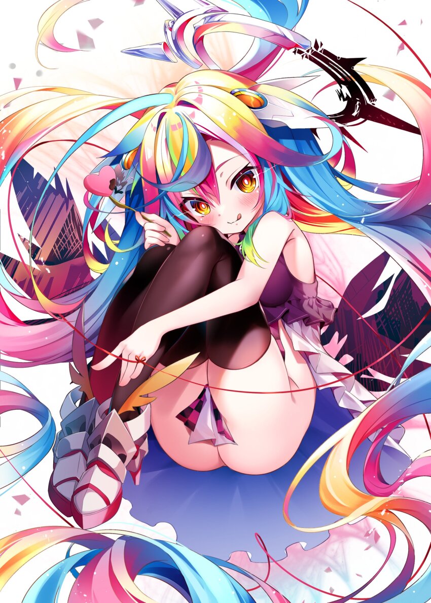 1girl, :p, absurdly_long_hair, absurdres, ahoge, ankle_boots, bilingual_commentary, black_thighhighs