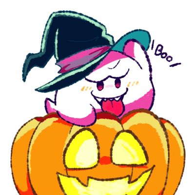 black_hat, boo_(mario), english_text, ghost, hat, jack-o'-lantern, looking_at_viewer, lowres