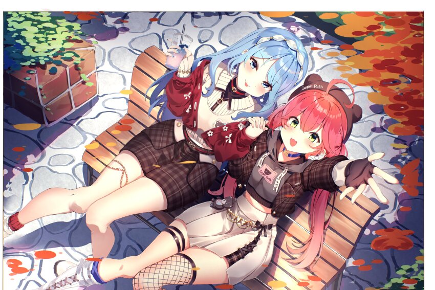 2girls, absurdres, ahoge, blue_eyes, blue_hair, green_eyes, highres, hololive