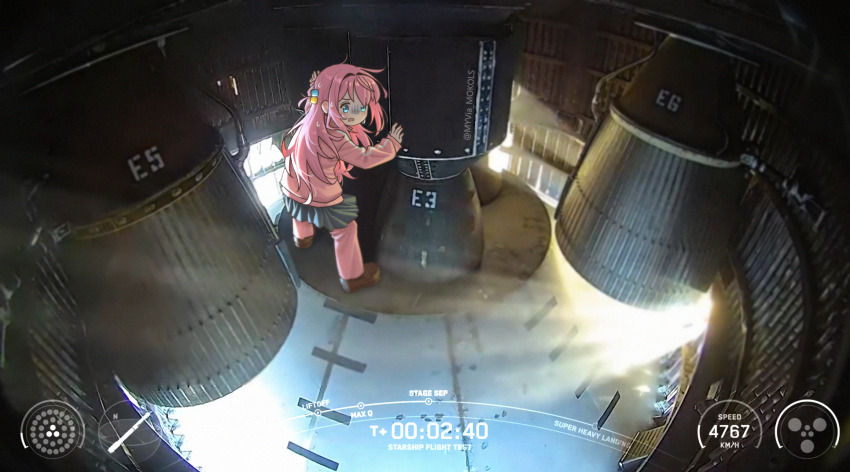 1girl, afterburner, artist_name, blue_eyes, blush, bocchi_the_rock!, brown_shoes, commentary