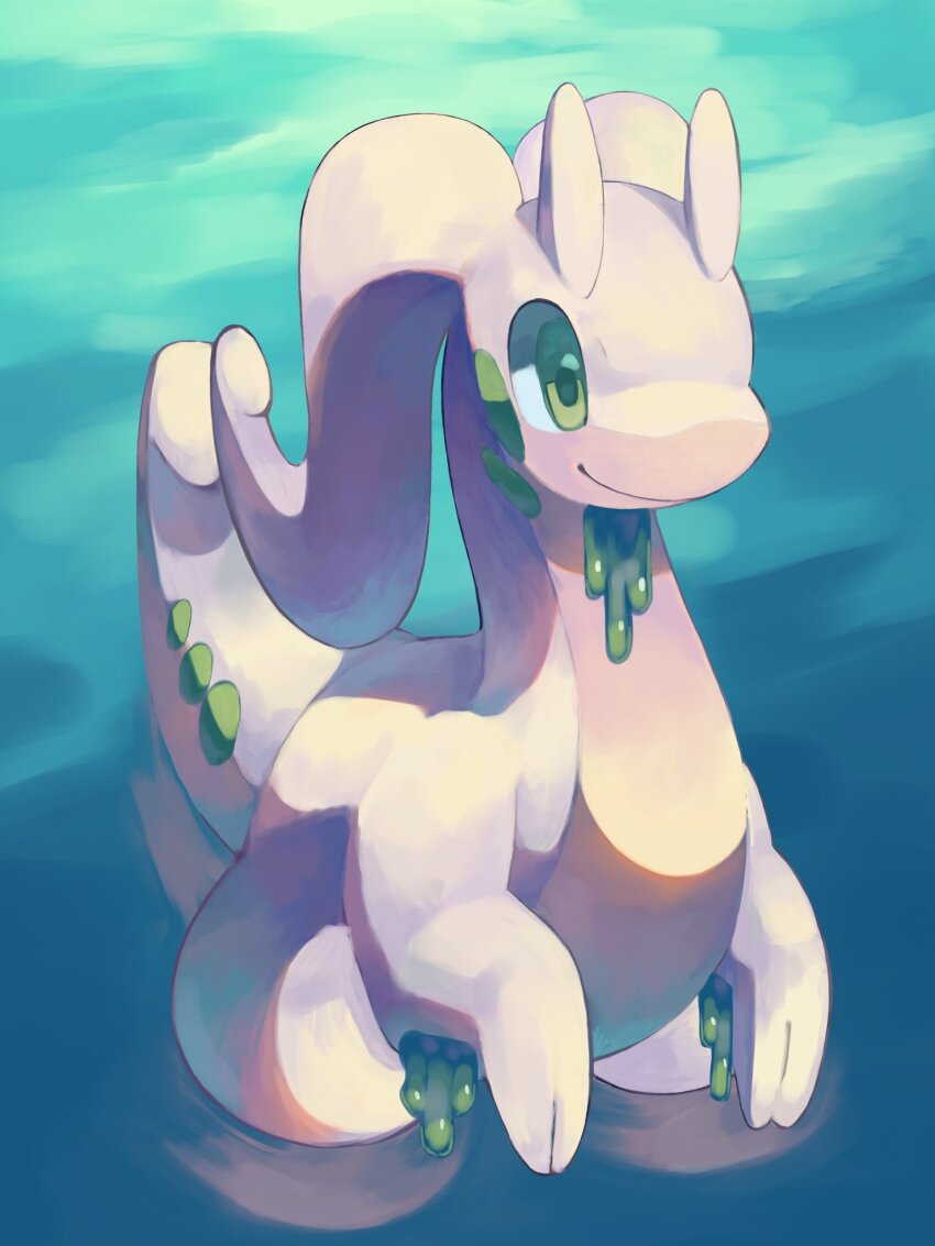 antennae, closed_mouth, colored_skin, dragon, gen_6_pokemon, goodra, green_eyes, highres