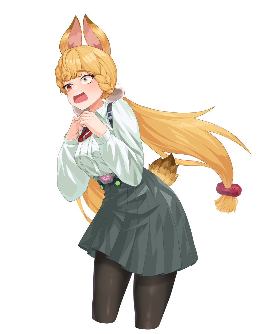 1girl, absurdres, alice_thymefield, animal_ears, blonde_hair, braid, breasts, cropped_legs