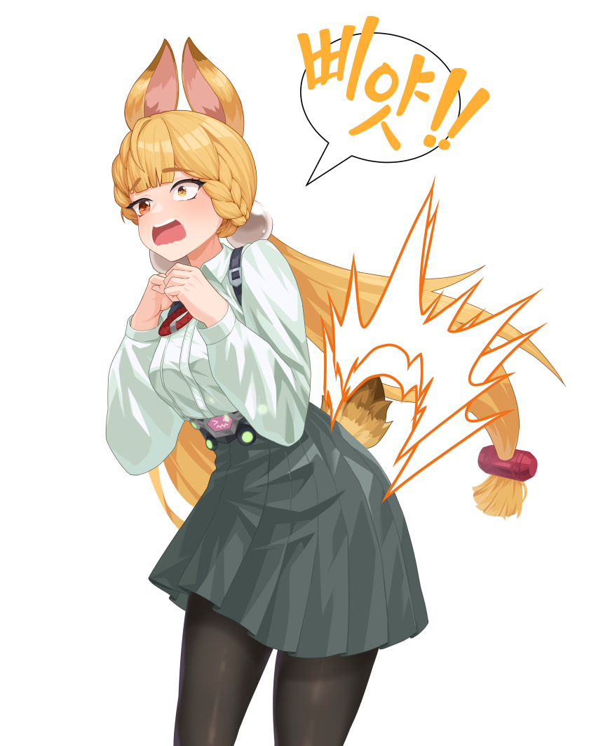 1girl, absurdres, alice_thymefield, animal_ears, blonde_hair, braid, breasts, hair_ornament