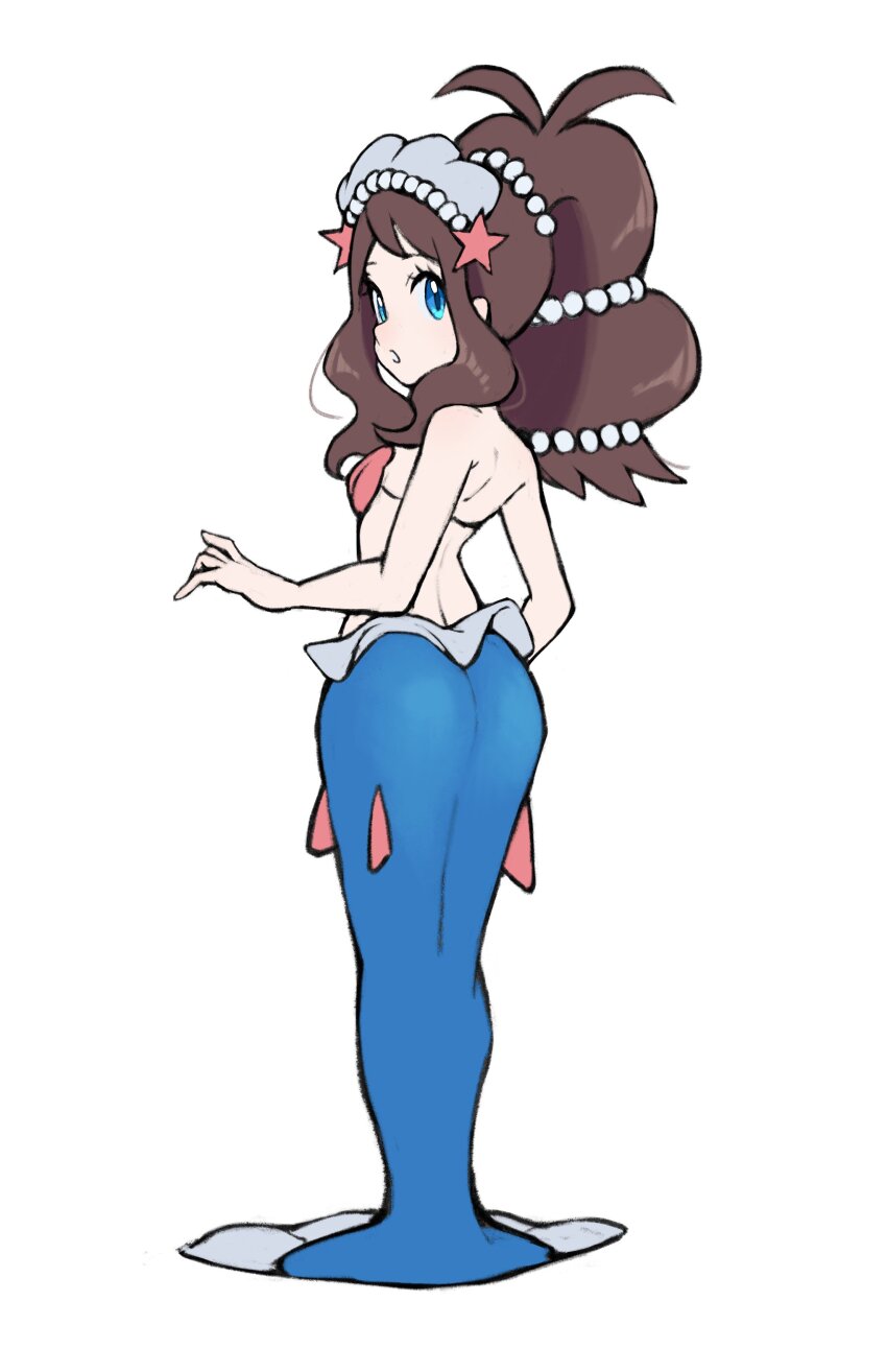 1girl, absurdres, bare_shoulders, bikini, blue_eyes, brown_hair, commission, cosplay