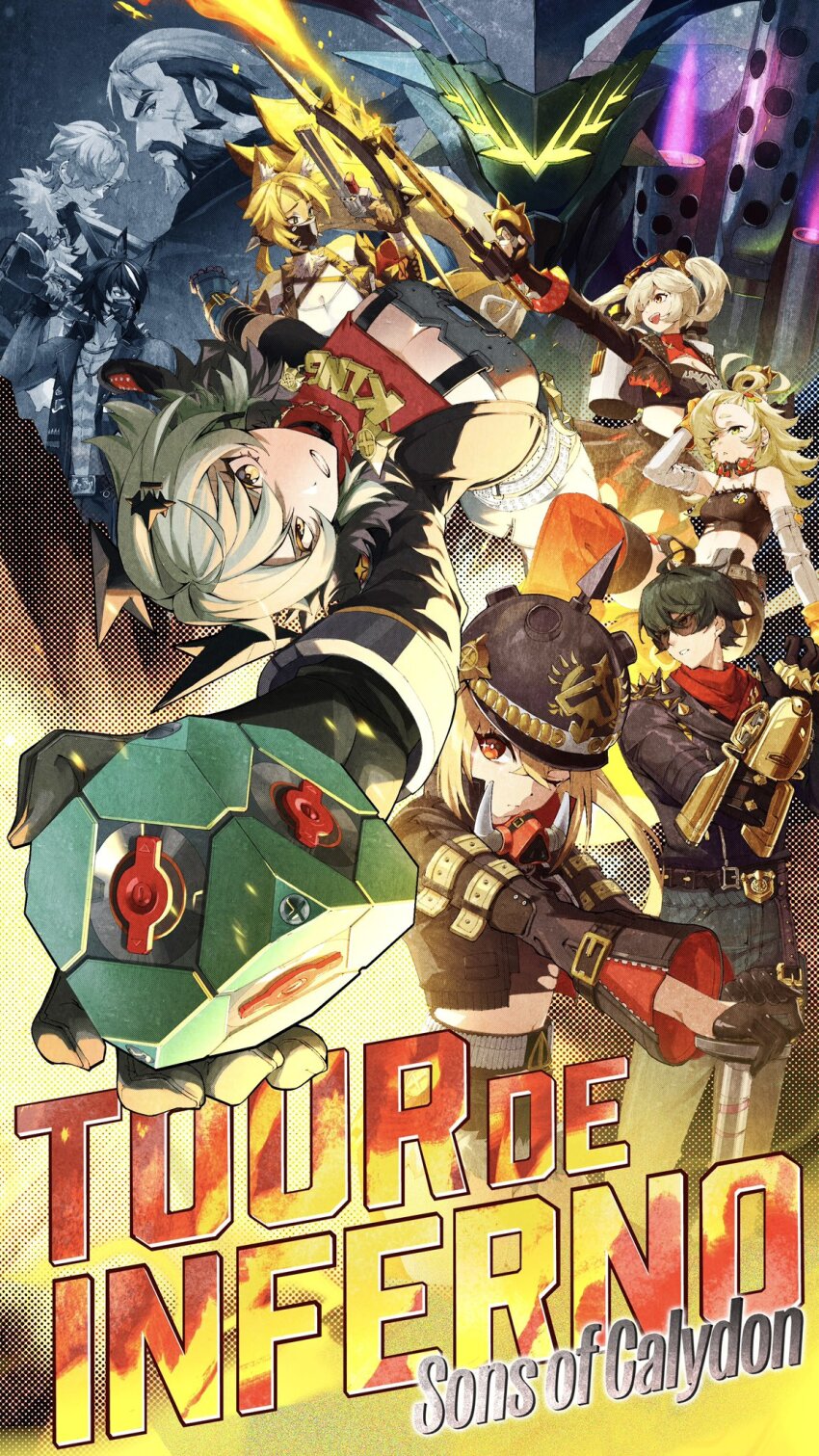 1other, 4boys, 5girls, animal_ear_fluff, animal_ears, armor, bare_shoulders, baseball_bat