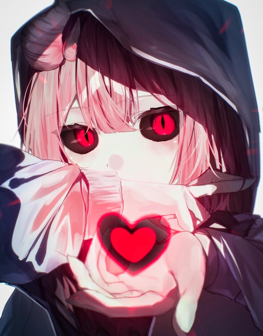 1other, alternate_universe, black_sclera, black_shirt, blush, brown_hair, center-flap_bangs, chromatic_aberration