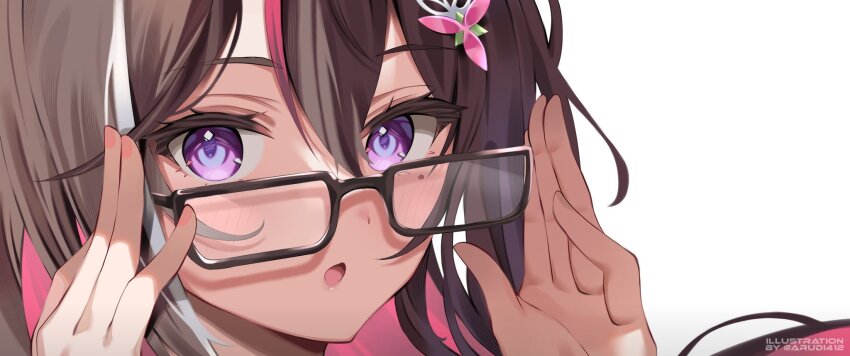 0th_generation_(hololive), 1girl, arudi412, azki_(4th_costume)_(hololive), azki_(hololive), colored_inner_hair, glasses, hair_ornament