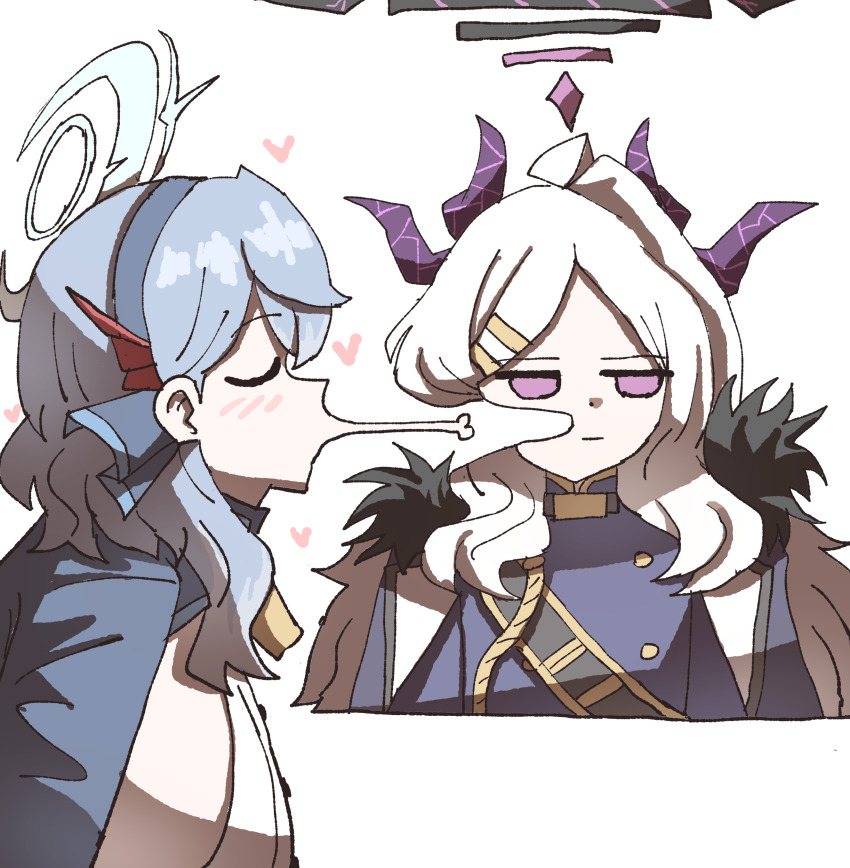 2girls, :|, absurdres, ako_(blue_archive), bell, black_halo, blue_archive, blue_coat