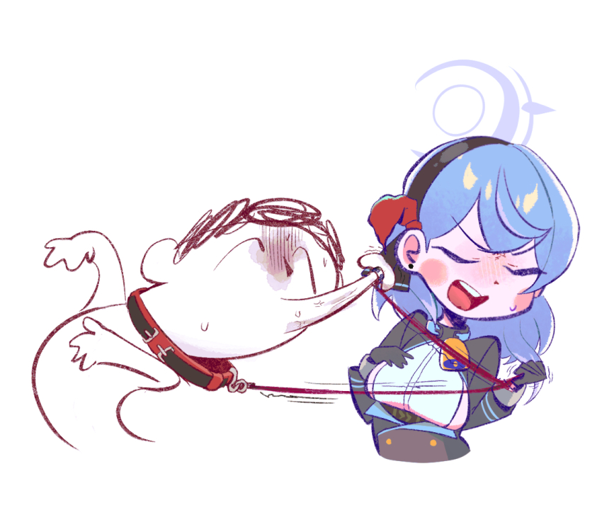 1boy, 1girl, ako_(blue_archive), animal_collar, bell, black_hairband, blue_archive, blue_hair