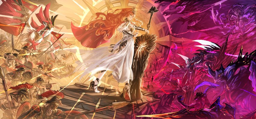 1girl, absurdres, ancient_greek_clothes, arm_armor, augusta_(wuthering_waves), commentary, dress, english_commentary