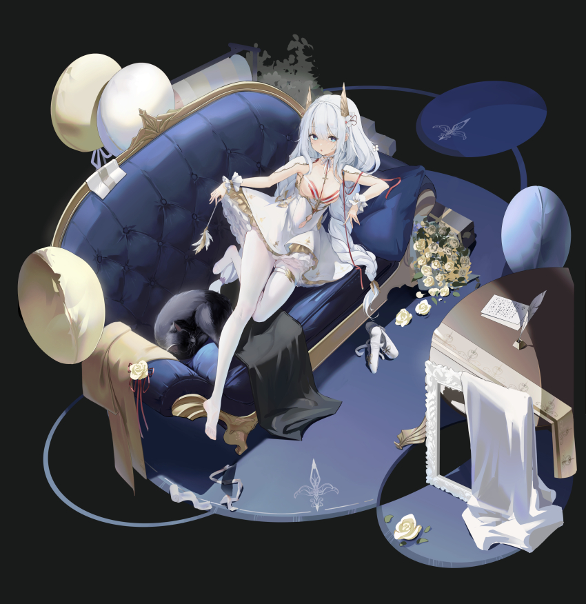 +_+, 1girl, absurdres, alternate_costume, azur_lane, balloon, black_cat, blue_eyes