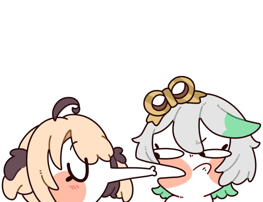 252_eyo, 2girls, ahoge, blush_stickers, brown_hair, cecilia_immergreen, chibi, closed_eyes