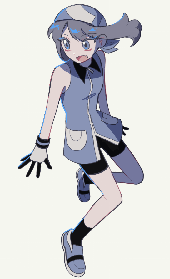 1girl, bandana, bike_shorts, dda_sso, dress, eyelashes, fangs, full_body