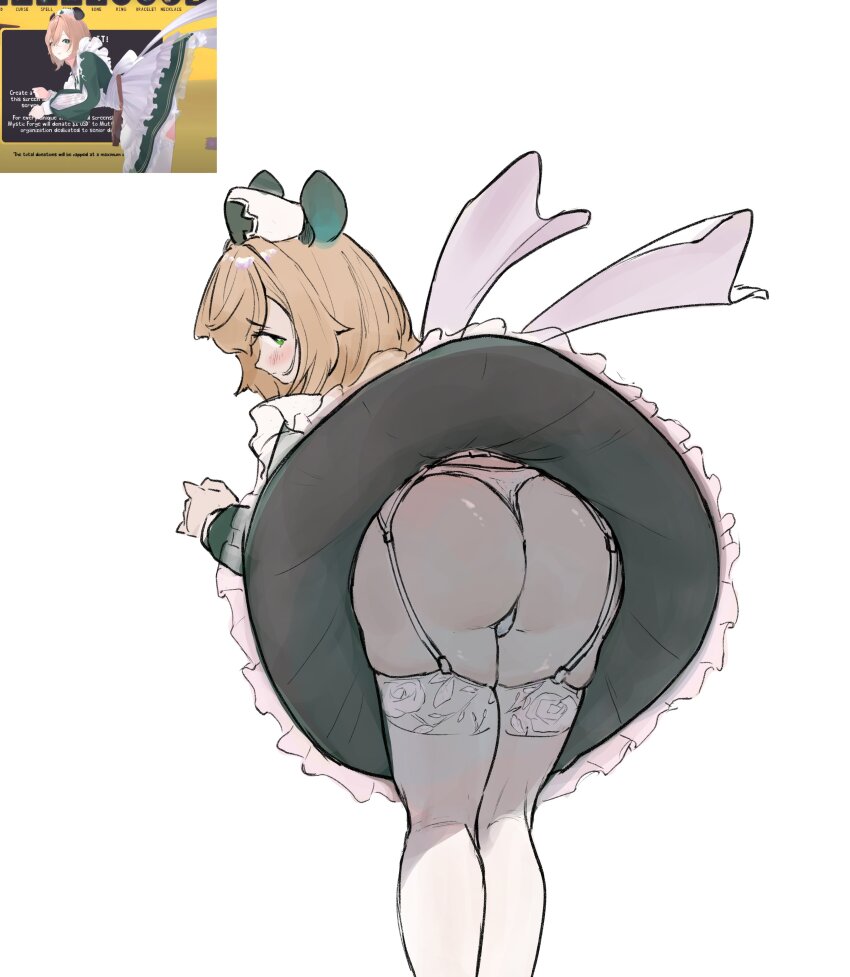 absurdres, ass, blonde_hair, bobsta01, garter_straps, green_hair, hat, highres, indie_virtual_youtuber, nimi_nightmare, nurse_cap, panties, skindentation, thighs, underwear, virtual_youtuber, white_panties