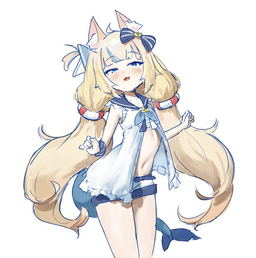 absurdres, animal_ears, blonde_hair, blue_eyes, blue_hair, bobsta01, fins, fish_tail