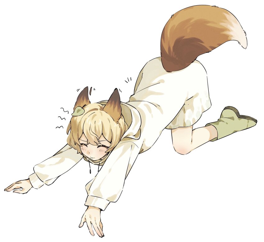1boy, animal_ears, blonde_hair, boots, c0mfortcha1n, cat_stretch, closed_eyes, e.g.o_(project_moon)