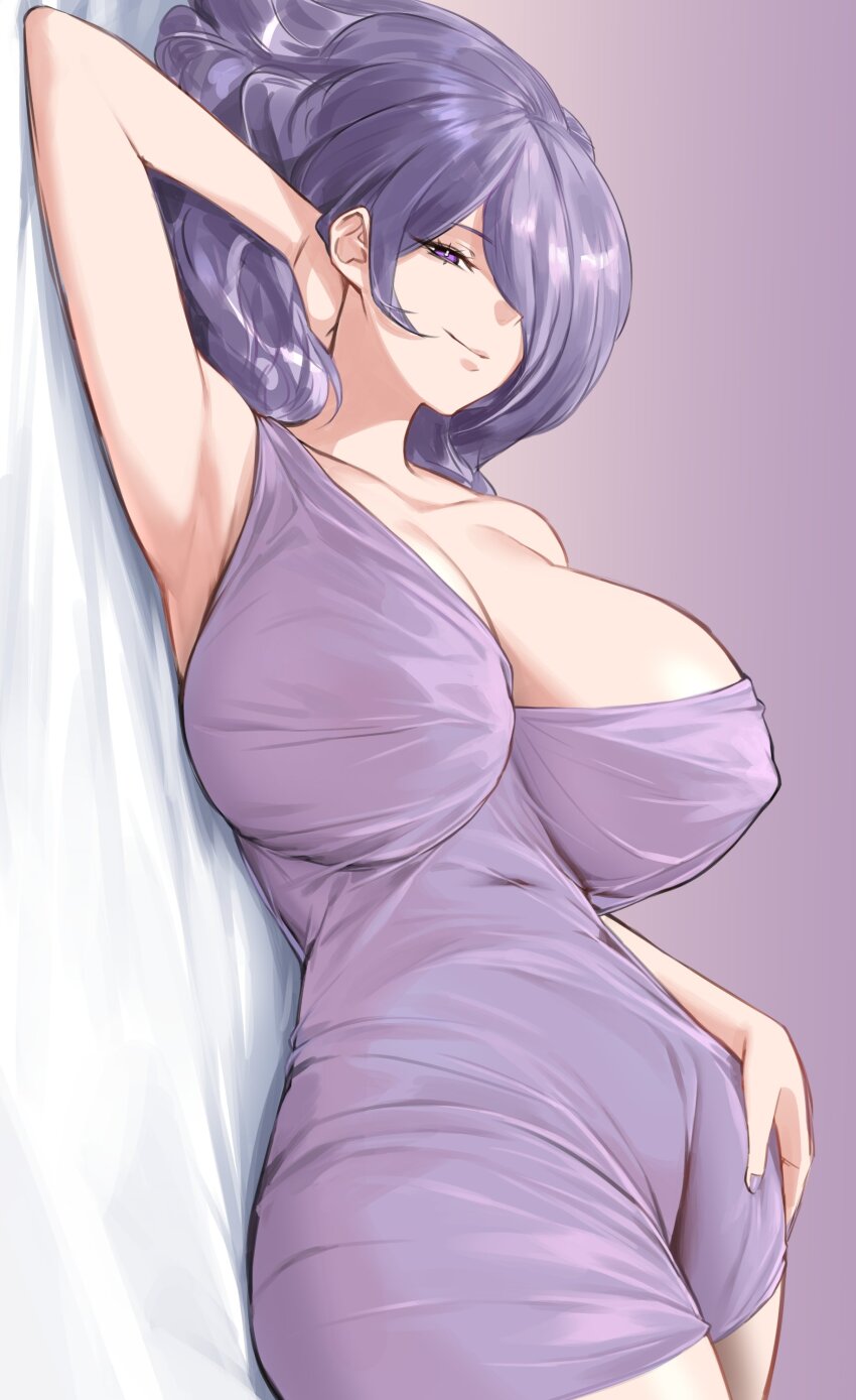 1girl, absurdres, arm_behind_head, arm_up, armpits, bed, breasts, camilla_(fire_emblem)
