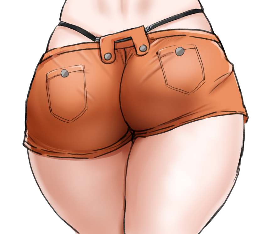 1girl, ass, ass_focus, belle_(summer_skies)_(zenless_zone_zero), belle_(zenless_zone_zero), bikini, bikini_bottom_under_shorts, bikini_under_clothes