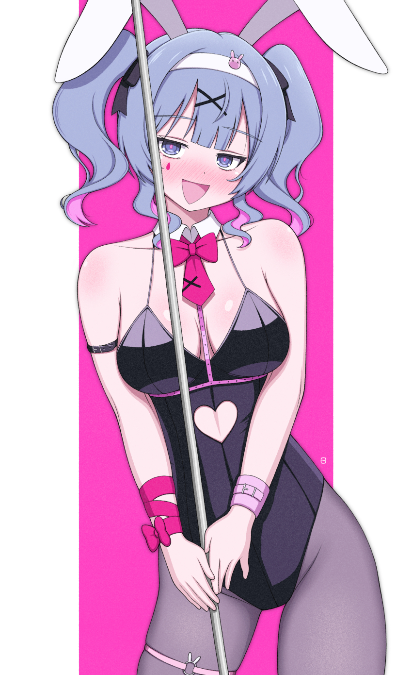 1girl, absurdres, animal_ears, arm_ribbon, armband, black_armband, black_leotard, black_pantyhose