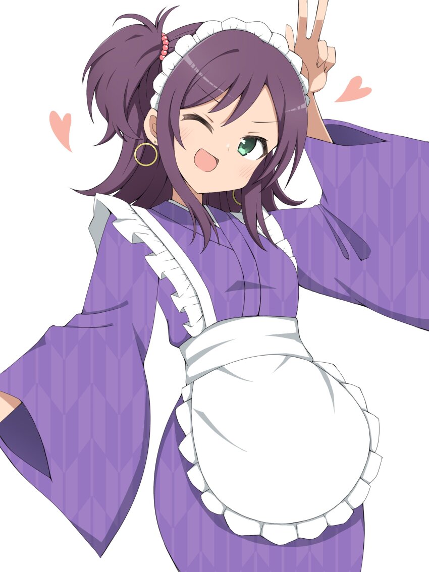 1girl, absurdres, alternate_costume, apron, earrings, enmaided, frilled_apron, frills