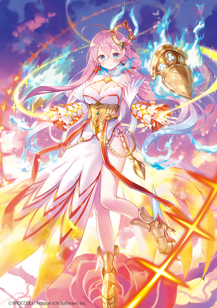 1girl, ahoge, aqua_hair, aura, blue_eyes, breasts, cleavage, closed_mouth