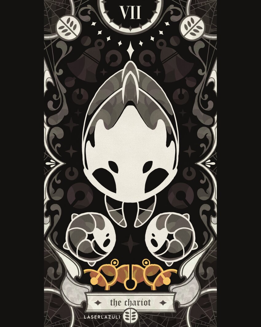 absurdres, artist_name, baby_animal, beastling_(hollow_knight), bell_beast_(hollow_knight), bug, card_(medium), commentary