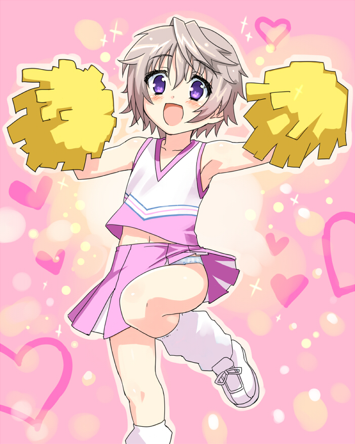 1boy, armpits, blonde_hair, blush, cheerleader, crossdressing, hoshino_ayumu, hoshizora_e_kakaru_hashi